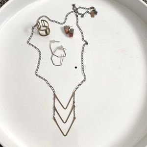 Set of Geometric Jewelry- Necklace, ring, two earrings